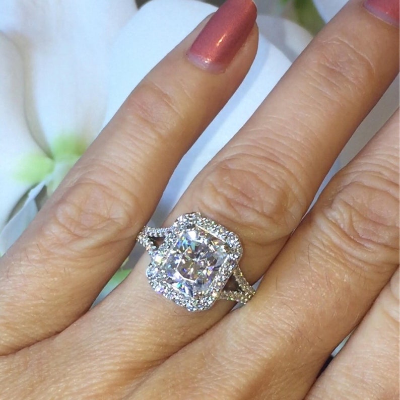 Forever One Moissanite Engagement Ring 2.70ct Radiant Cut Etsy