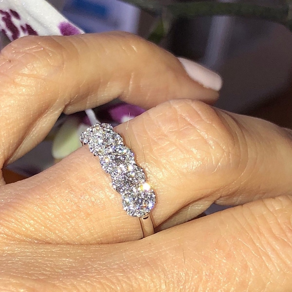 5 Stone Diamond Halo Wedding Band: .60ctw 14k White Gold Anniversary Ring