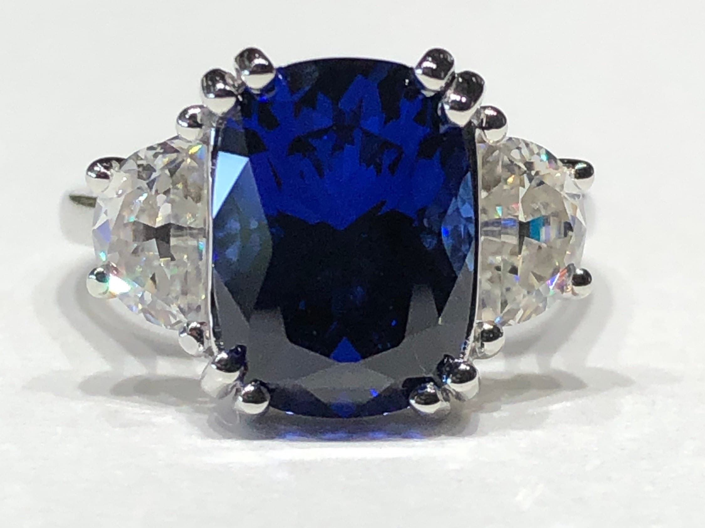 The Reflection Engagement Ring with Half Moon Cut Diamonds and Sapphires