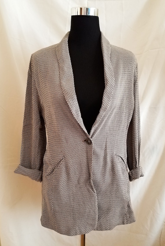 Vintage Brown Houndstooth Unstructured Blazer