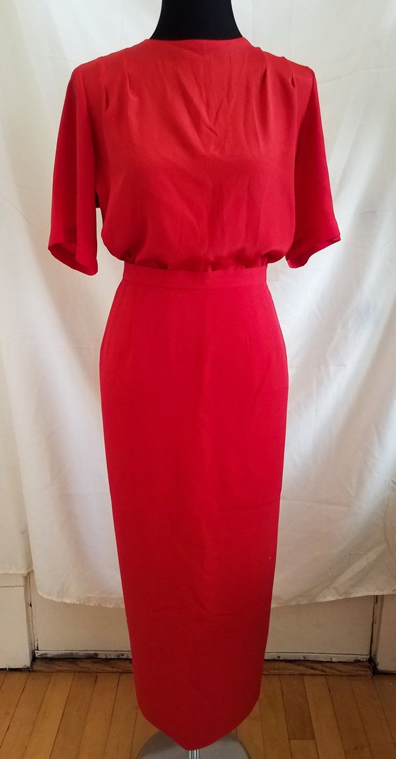 1990s Vintage Red Midi Skirt - image 1