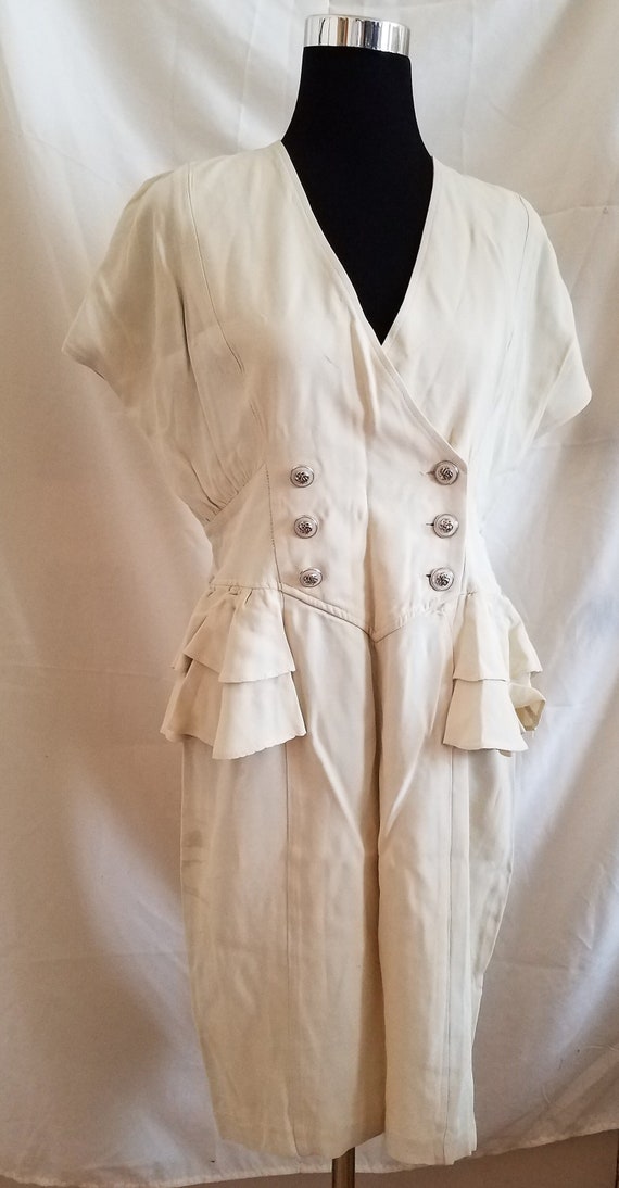Elegant Vintage Cream 1980s Peplum Dress