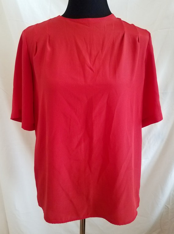 Vintage 1980s Red Silky Short-Sleeve Blouse