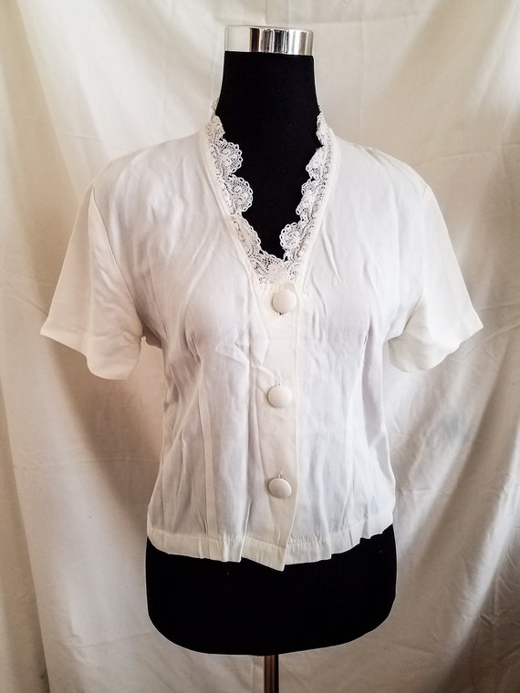 Vintage 1990s Lace Trim Short-Sleeve Blouse