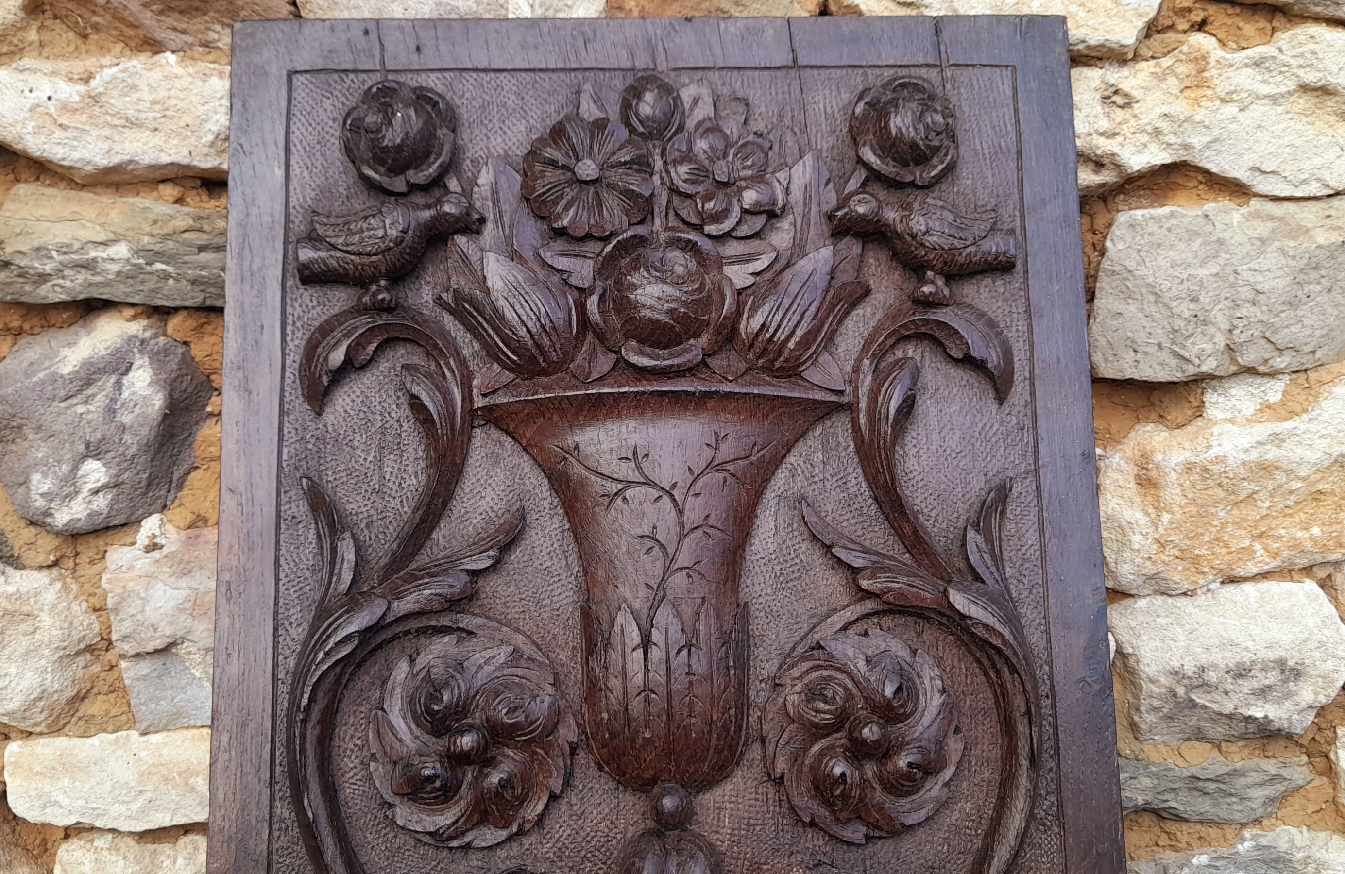 Panneau de Bois Chêne Médiéval Des Années 1600. Panneau Sculpté Français Antique. Décor Décoration I