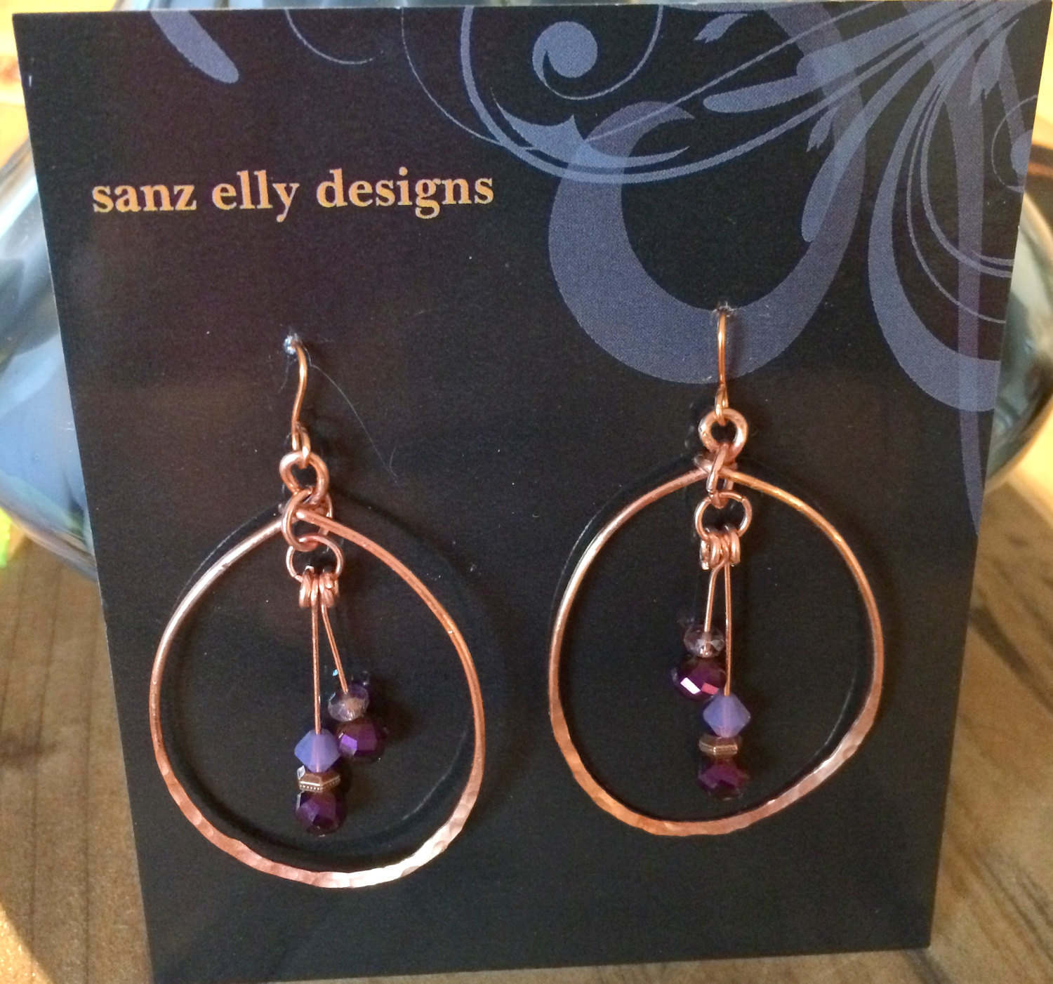 Hammered Copper Earrings with Swarovski Crystals Etsy