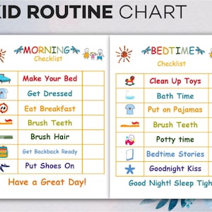 Kid Routine Chart Checklist Morning Checklist Bedtime Checklist Kids Colorful Daily Task Checklist Chart Kids Learning Daily Routine