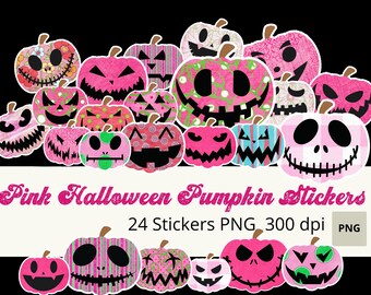 Pink Halloween Pumpkin Stickers, Digital Planner Stickers (PNG)