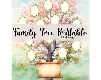 Watercolor Family Tree Print, Custom Wall Art (PNG Digital Download)