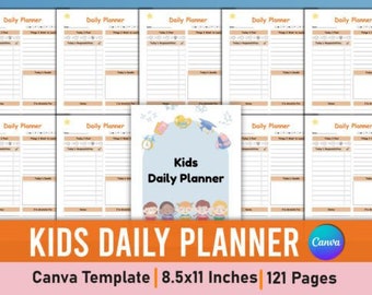 Canva-sjabloon voor dagelijkse planner voor kinderen, checklist voor school (pdf)