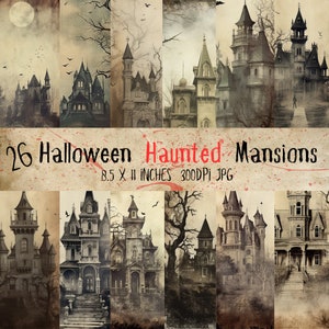 Printable Haunted House Scrapbook Paper Spooky Haunted House Digital Paper for Halloween Creepy Mansion Scary Halloween Digital Backgrounds