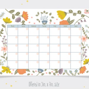 Monthly Calendar Floral Blank Template Printable Organizer Printable ...