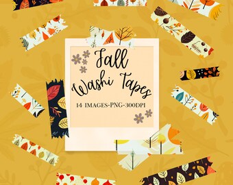 Clipart de cinta washi de hojas de otoño, pegatinas para planificador de otoño (PNG, descarga digital)