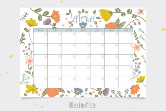 Monthly Calendar Floral Blank Template Printable Organizer Printable ...