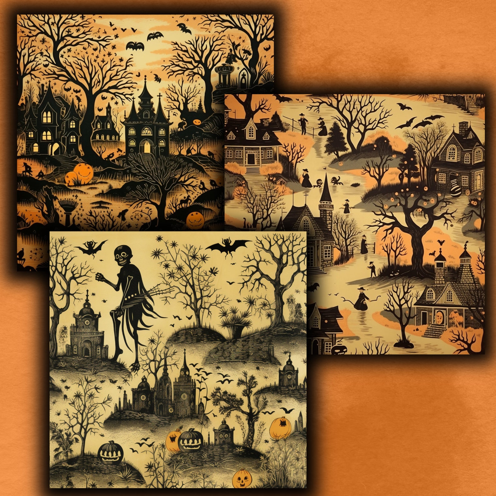 Vintage Creepy Halloween Digital Paper, Gothic Scrapbook (18 12x12 Inch ...