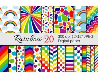 Rainbow Digital Paper Pack, Scrapbooking Backgrounds (Digital Download)