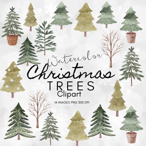 Watercolor Christmas Tree Clipart Digital Download Holiday Watercolor Tree Graphics for DIY Cards Rustic Winter Tree Clipart For Crafts