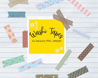 Clipart de cinta washi digital, gráficos coloridos para planificadores (PNG)