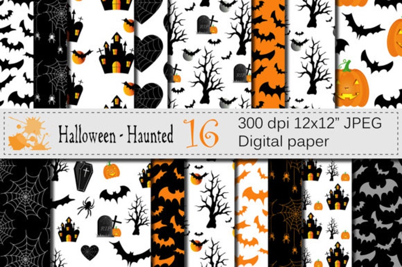 Haunted Paper Vector Haunted Halloween Digital Paper Bundle: Spooky Scrapbooking (digital ...