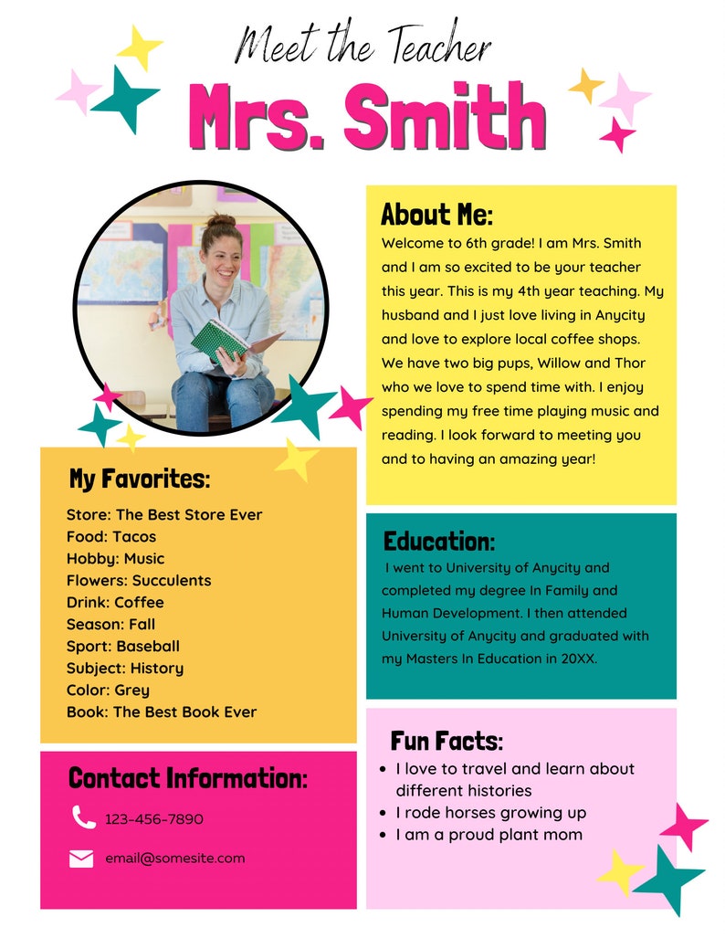 Meet the Teacher All About Me Teacher Digital Printable Editable Meet the Teacher All About Me Teacher Digital Printable Editable