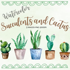 Plantes succulentes et cactus aquarelle Digital Clipart aquarelle botanique Cactus et succulentes Clipart imprimable succulentes et Cactus Art déco