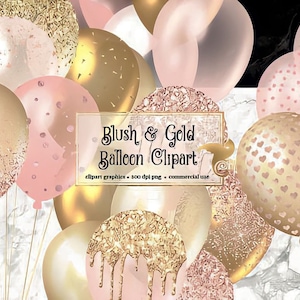 Blush and Gold Balloons Clipart Gold Glitter Balloons Confetti Balloons Baby Shower Clipart Celebration Clipart Glitter Balloon Clipart