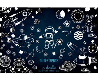 Outer Space Clipart Doodles: Galaxy, Astronaut, Rocket (Digital Download)