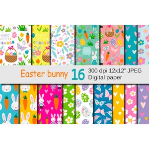 Easter Bunny Paper Pack, Téléchargement numérique, Papier coloré de scrapbooking de Pâques, Fabrication de papier, Fabrication de cartes, Téléchargement instantané, Imprimable