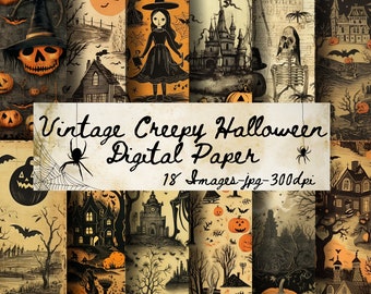 Papel digital vintage assustador de Halloween, scrapbook gótico (18 arquivos JPG de 12 x 12 polegadas)
