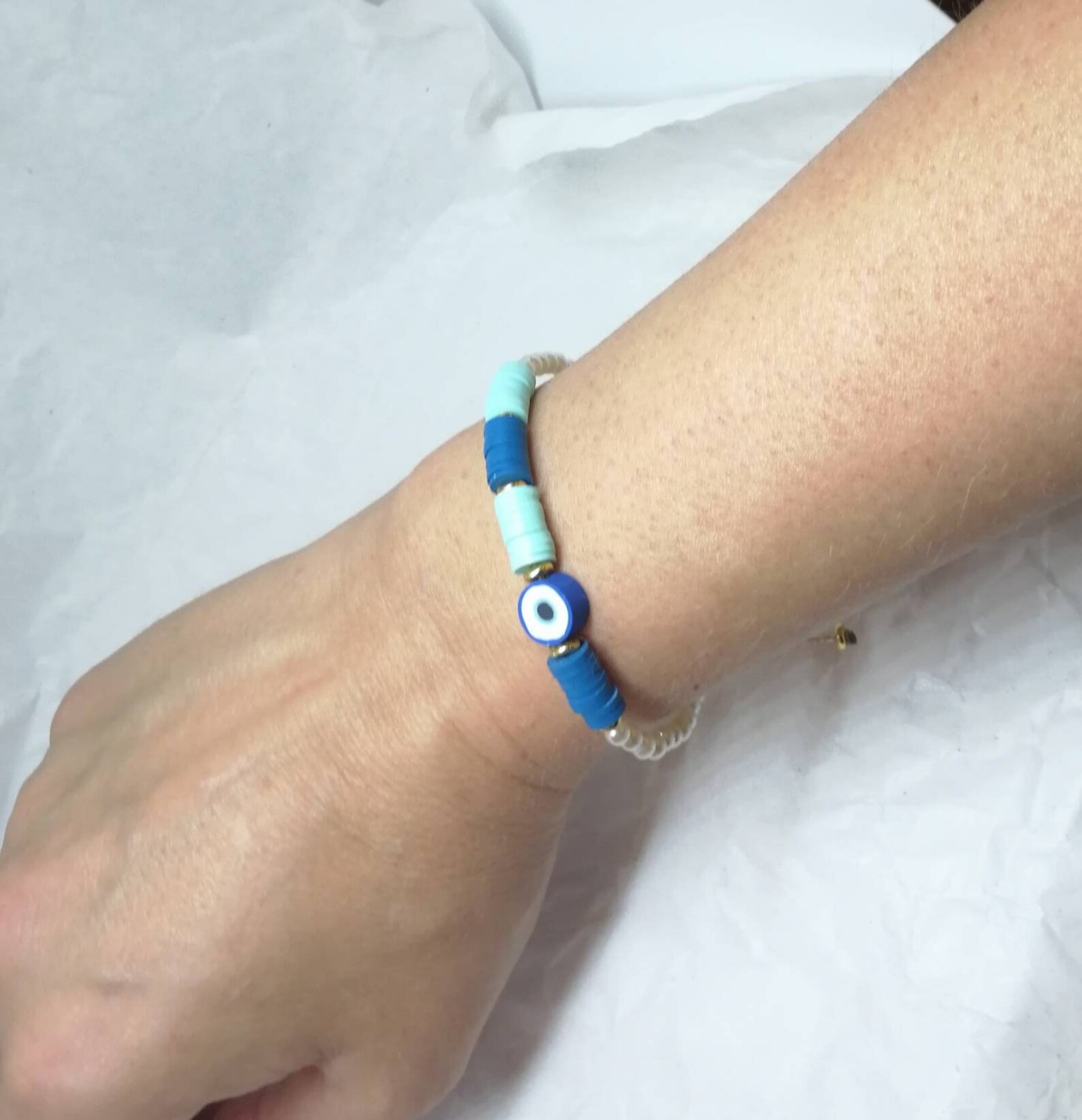 Polymer clay beaded bracelet evil eye bracelet summer Etsy