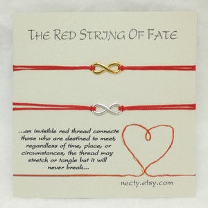 Red string of fate bracelets, infinity bracelets, couple bracelets, friendship bracelets, protection bracelet image 1