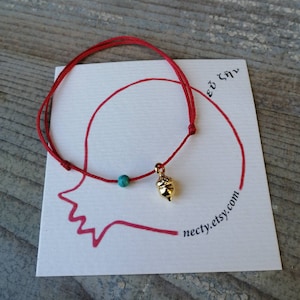 Dainty acorn red string of fate bracelet, gold plated brass, turquoise howlite bead, 2026 new year charm