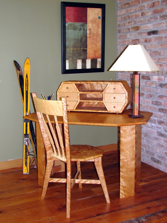 Curly Red Birch Writing Desk And Chair Etsy