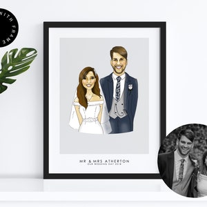 Custom Wedding Portrait Print | Bride & Groom Custom Illustration | Wedding Gift Framed Print | Anniversary Gift Ideas