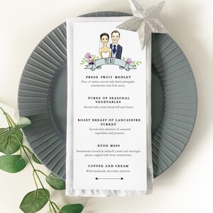 Ejemplo de menú de desayuno de boda en caricatura
