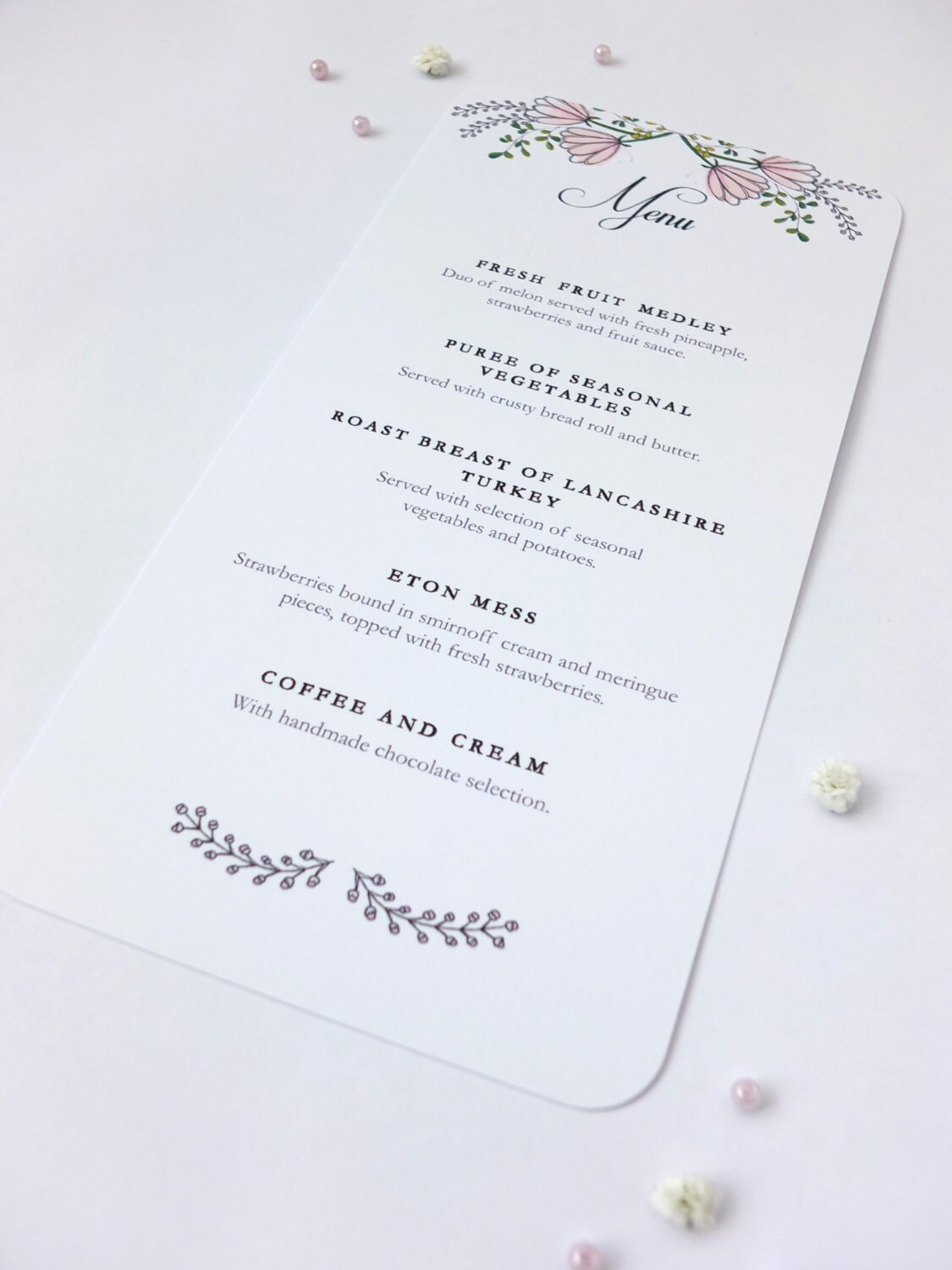 Pink Floral Wedding Breakfast Menu Sample Etsy UK