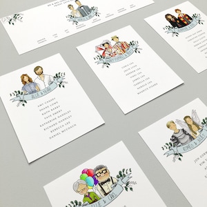Caricatura di carte per il piano del tavolo del matrimonio