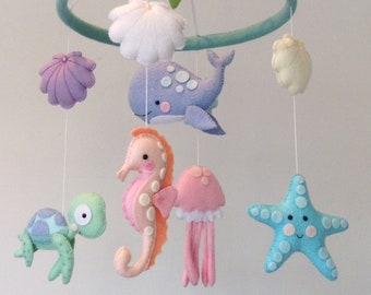 Ocean Crib Mobile: Handmade Felt Sea Creatures Nursery Decor