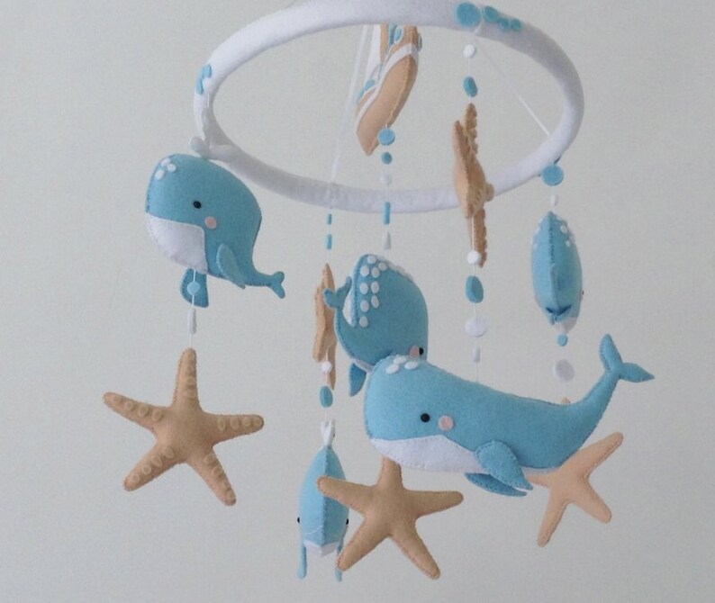 Blue Whale Baby Mobile Nautical Mobile Under The Sea Crib Etsy