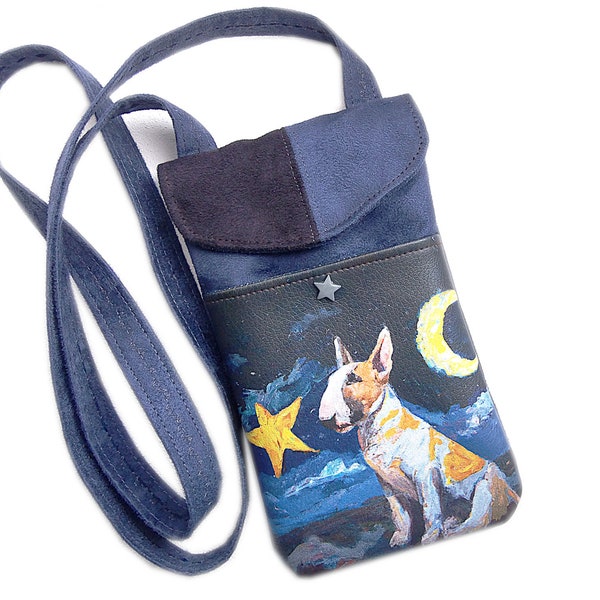 Sac bandoulière téléphone bull terrier,housse bandoulière smartphone bull terrier,housse étui iphone chien bull,pochette smartphone bull