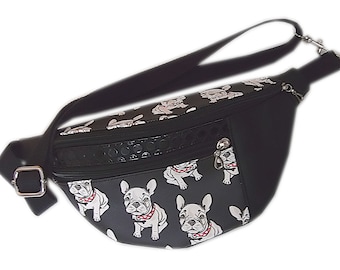 Mixed bulldog fanny pack: practical, elegant, and versatile in black faux leather - ideal for all ages and all occasions