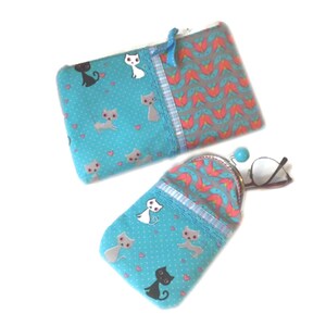 Trousse maquillage chat noir,trousse maquillage chat blanc,trousse turquoise,trousse crayons,fourre tout chat,trousse animaux,pour voyage image 6