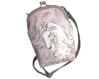 Elegant retro horse print bag. bag for horse riding enthusiasts, chic vintage style bag, bag with metal clasp