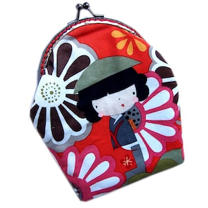 Kokeshi Japanese fabric makeup case,metal clasp makeup case,kokeshi makeup bag,versatile bag case image 1