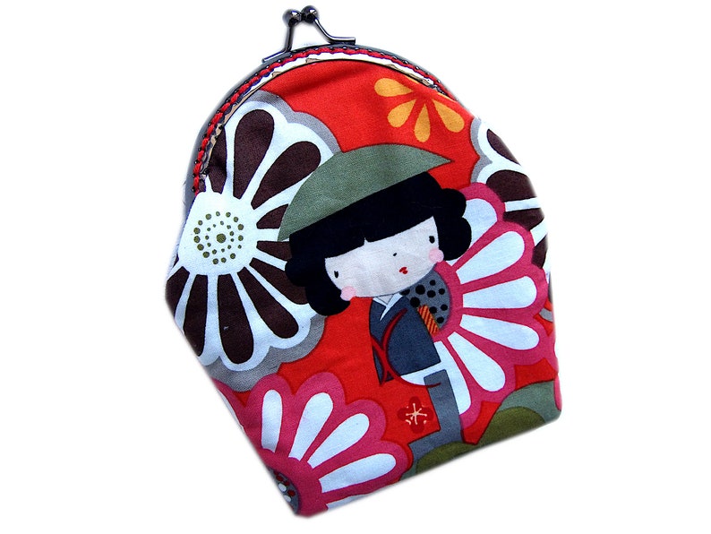 Kokeshi Japanese fabric makeup case,metal clasp makeup case,kokeshi makeup bag,versatile bag case image 1