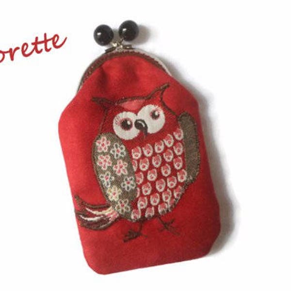 Etui à lunettes chouette, étui à lunettes hibou, étui lunettes, trousse crayons, étui crayons, fermoir rétro chouette rouge brique gris