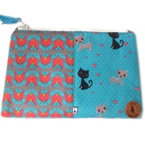 Trousse maquillage chat noir,trousse maquillage chat blanc,trousse turquoise,trousse crayons,fourre tout chat,trousse animaux,pour voyage image 4