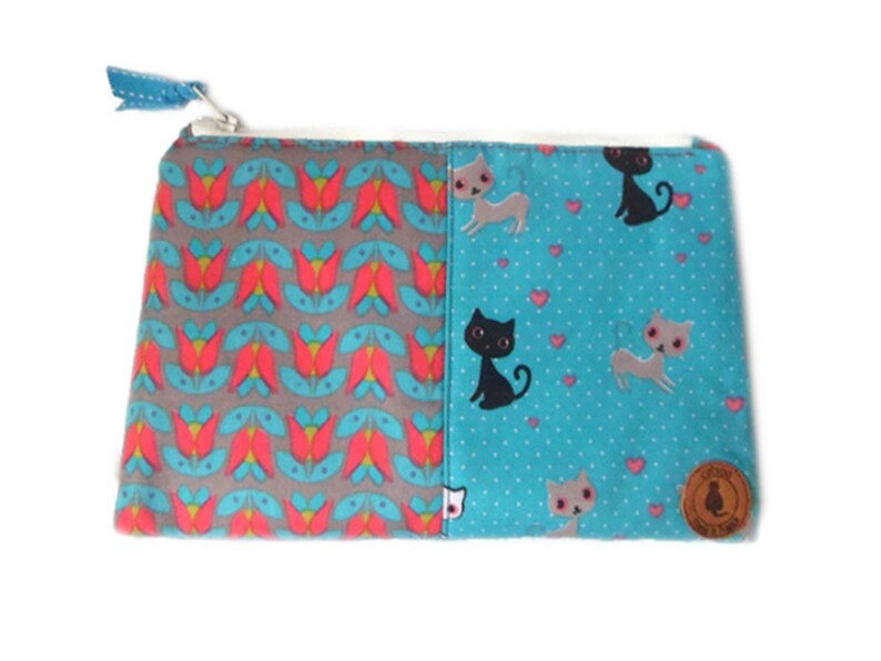 Trousse maquillage chat noir,trousse maquillage chat blanc,trousse turquoise,trousse crayons,fourre tout chat,trousse animaux,pour voyage image 4