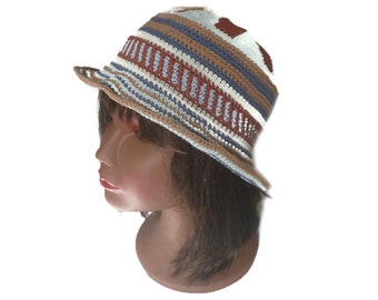 Chapeau été en coton fait main au crochet,chapeau vegan style ethnique wayuu,chapeau cloche hippie chic,bob coton crochet été style ethnique