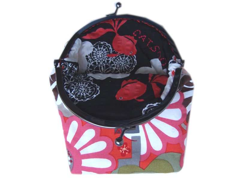 Kokeshi Japanese fabric makeup case,metal clasp makeup case,kokeshi makeup bag,versatile bag case image 3